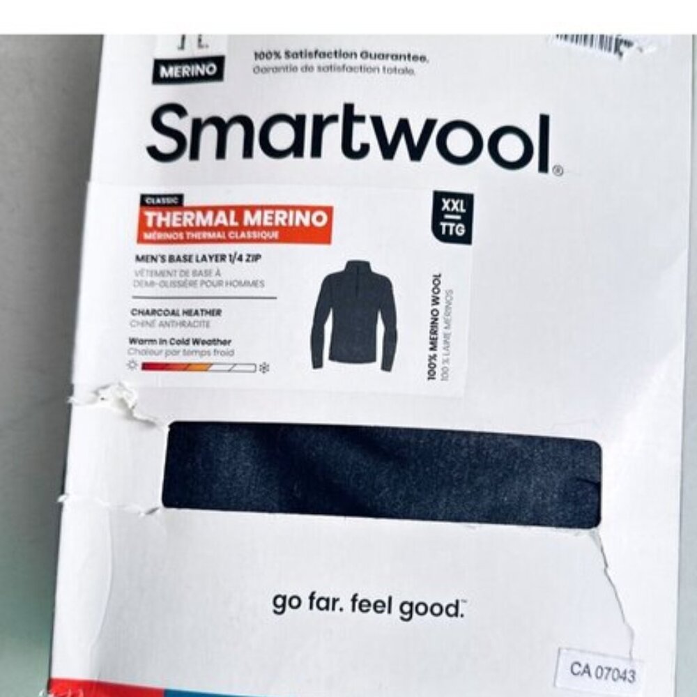 Smartwool Thermal Merino Wool  Men's Base Layer 1/4 Zip Charcoal Grey  XXL